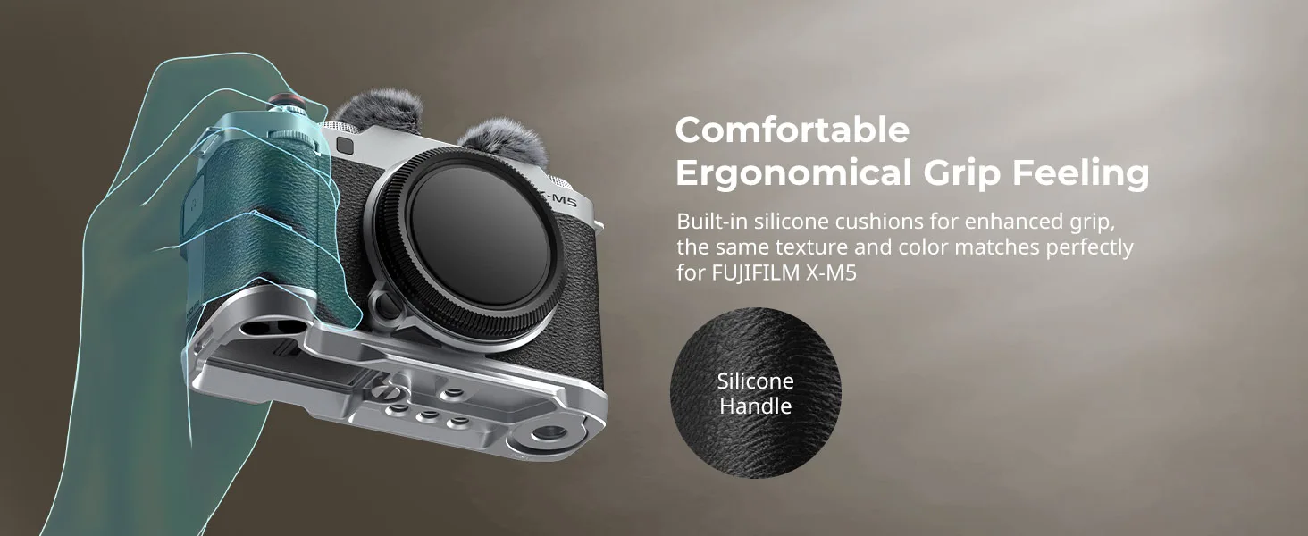 SmallRig X-M5 L-förmige Montageplatte für FUJIFILM X-M5, mit Silikongriff, Auslöser, Blitzschuhabdeckung (Silber/Schwarz) – Detail 4