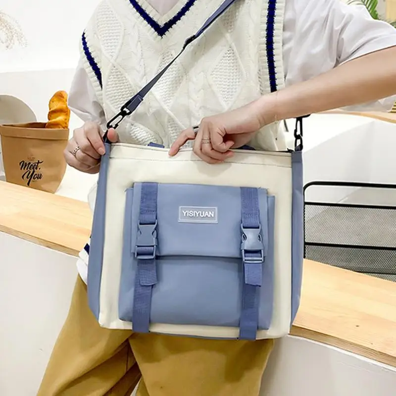 2023 New 5 Pcs Sets Women High School Bags Nylon Kawaii Women Travel Backpack Fashion Book Bags Female with Plush Pendant Cute