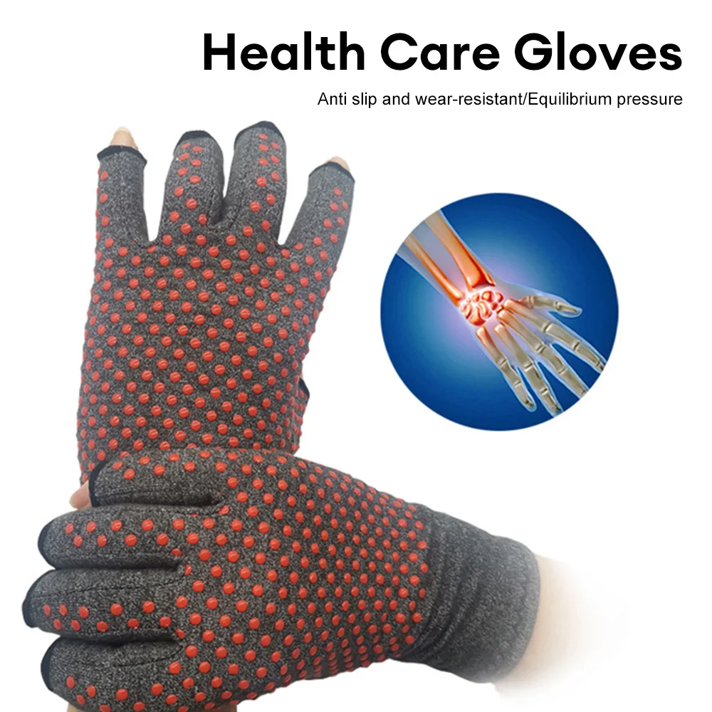 1 Pair Compression Arthritis Gloves Fingerless Carpal Tunnel Pain Anti-Slip Glue Dot Gloves for Carpal Tunnel Rheumatoid/Tendon