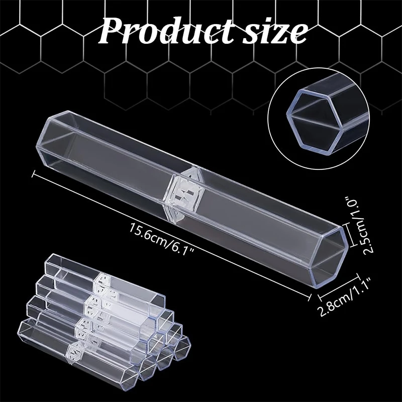 10-60Pcs Transparent Pen Box Hexagonal Pen Case Acrylic Display Box for School Office Clear Plastic Case
