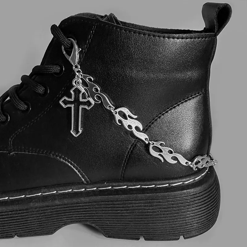 

2PCS Punk Rock Thorns Flame Cross Chains Shoe Buckles Vintage Martin Boots Canvas Shoes Accessories Hip Hop Jewelry Wholesale