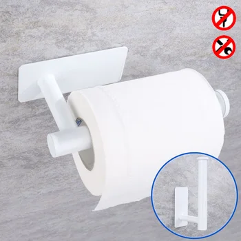 Porte-papier adhésif blanc en acier inoxydable, support mural pour cuisine, salle de bains, papier toilette, serviette, rouleau de mouchoirs, étagère en or brossé 1