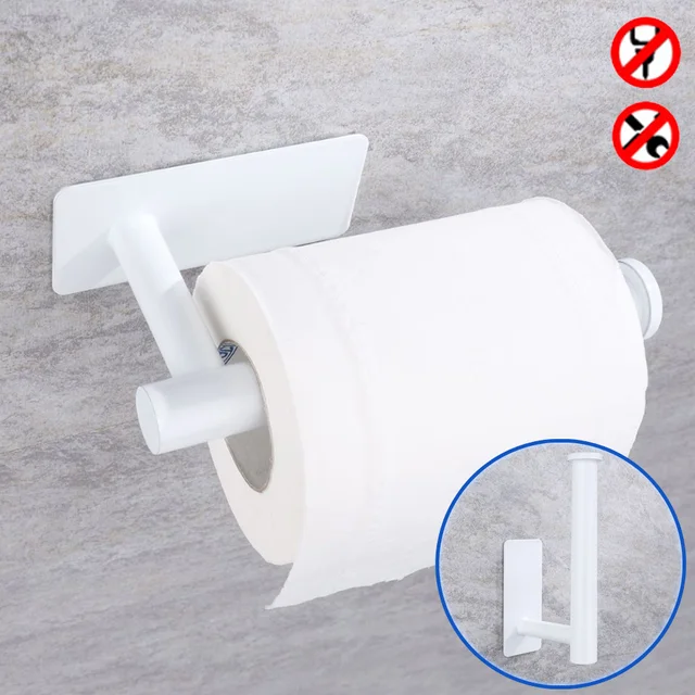 Porte-papier adhésif blanc en acier inoxydable, support mural pour cuisine, salle de bains, papier toilette, serviette, rouleau de mouchoirs, étagère en or brossé 1