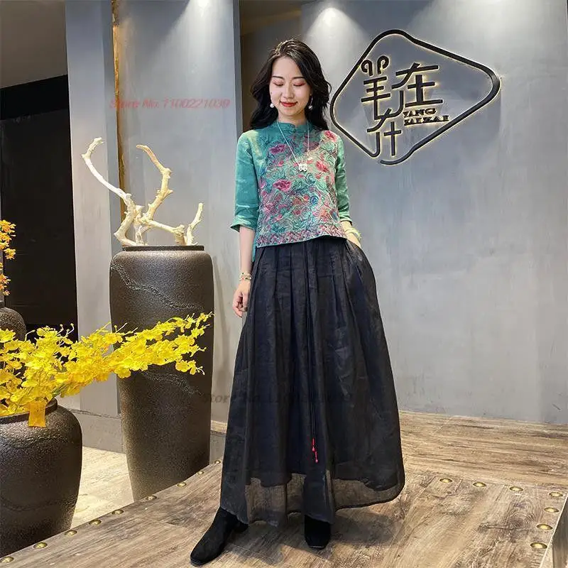 traditional chinese vintage blouse hanfu tops national flower embroidery improved qipao tops cotton linen cheongsam shirt