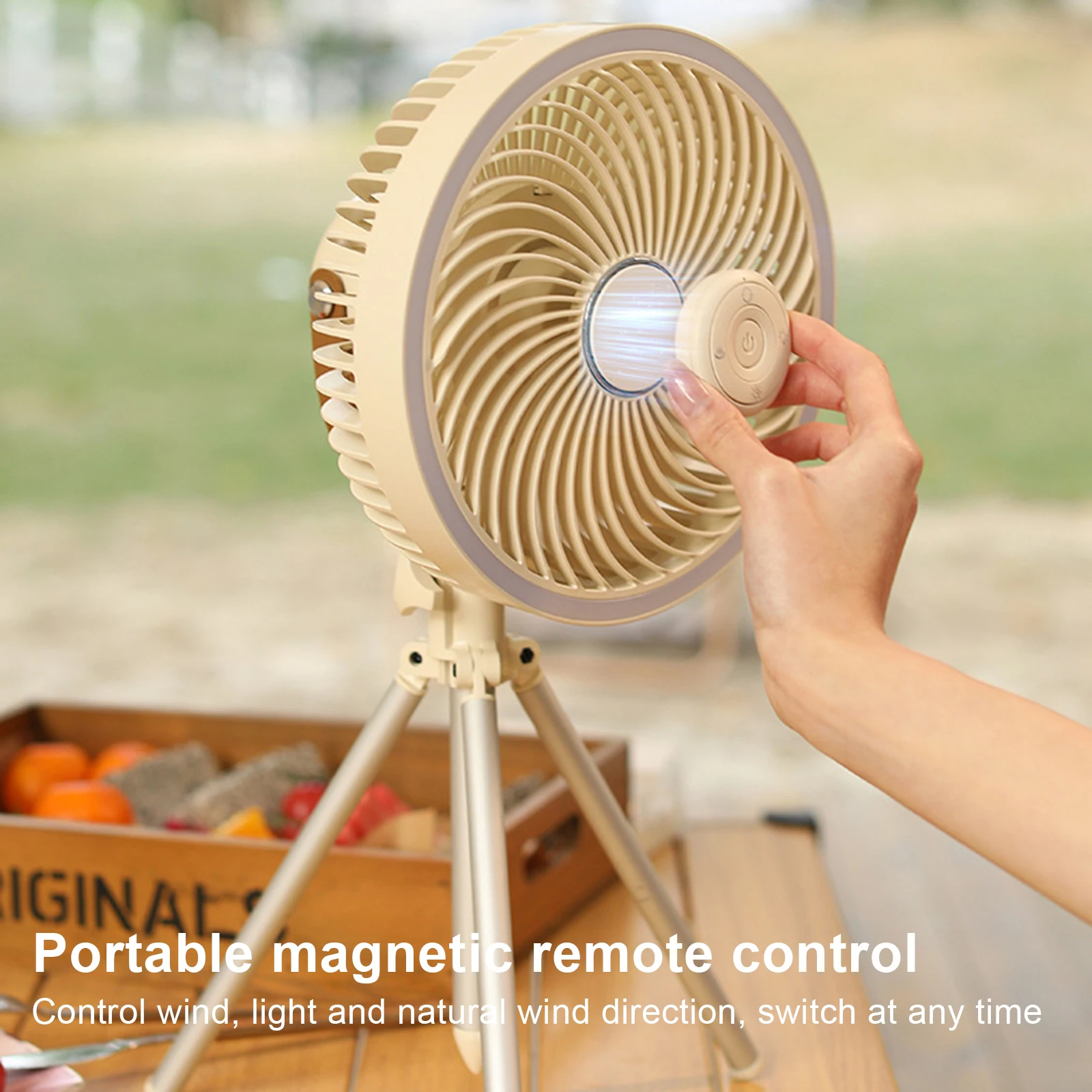 

8000mAh Desktop Portable Camping Fan Rechargeable Remote Control Fan Wireless Ceiling Electric Fan with LED Lighting Tripod