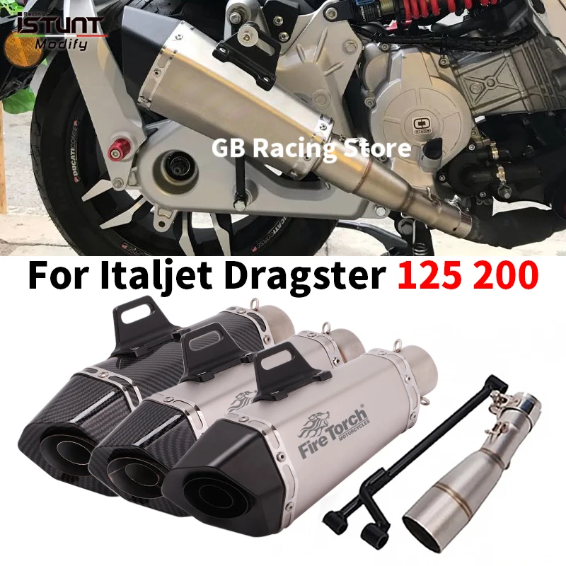 For Italjet Dragster 125 200 Motorcycle Systems Exhaust Escape Moto Modified Mid Link Pipe Special Accessories With Muffler