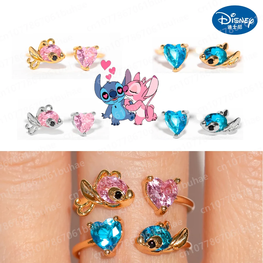 Stitch Ring Disney Silver Gold Anime Cartoon Angel & Stitch Adjustable Rings Kawaii Kids Toys Woman Couple Jewelry Gifts