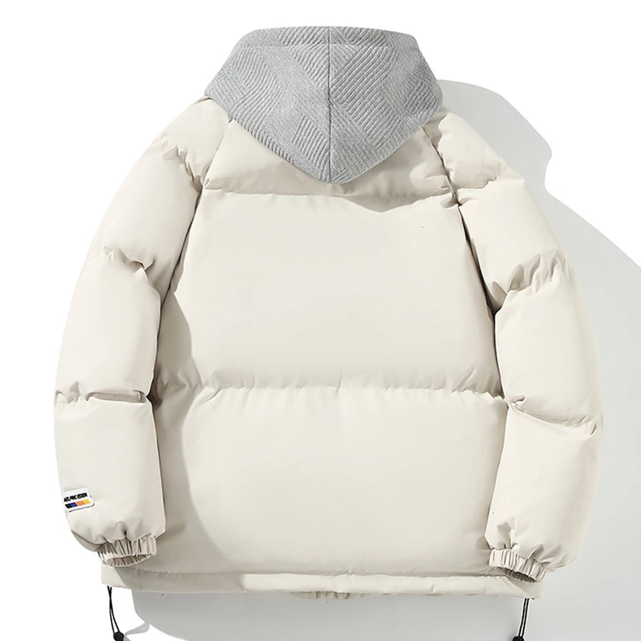 Padded Jacket Men Winter Parkas Thick Jacket Coat Solid Color Fashion Casual Fake Two Pieces Hooded Parkas Male Winter Outerwear