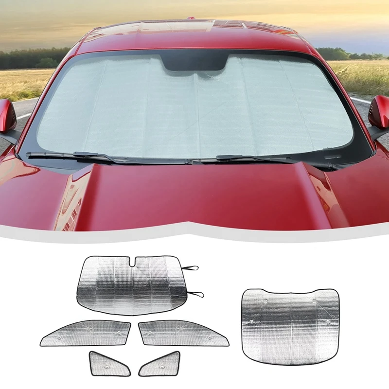 

For Ford Mustang 2015-2023 Car Windshield Sunshade Sun Shade Heat Shield Window Sun Visor Mat Replacement Parts Accessories 6PCS