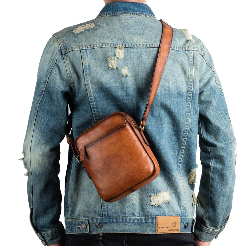 Men's Mini Bag Genuine Leather Shoulder Bag Men Leather Cross Body