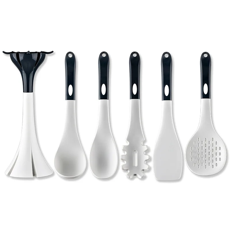 1set Nordic Style White Silicone & Wood Cooking Utensils Set