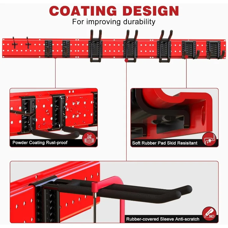 48" Heavy Duty Wall Mount Garden Tool Rack with 9 Hooks 6