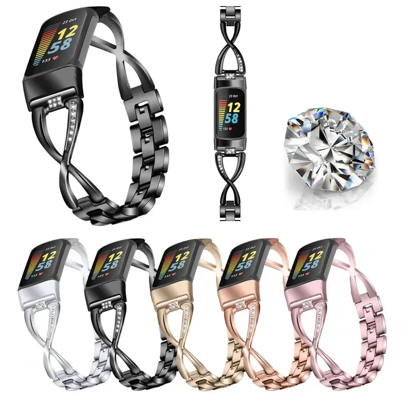 Elegant Diamond Zinc Alloy Wristband for Smart Watches - Premium Metal Strap Bracelet