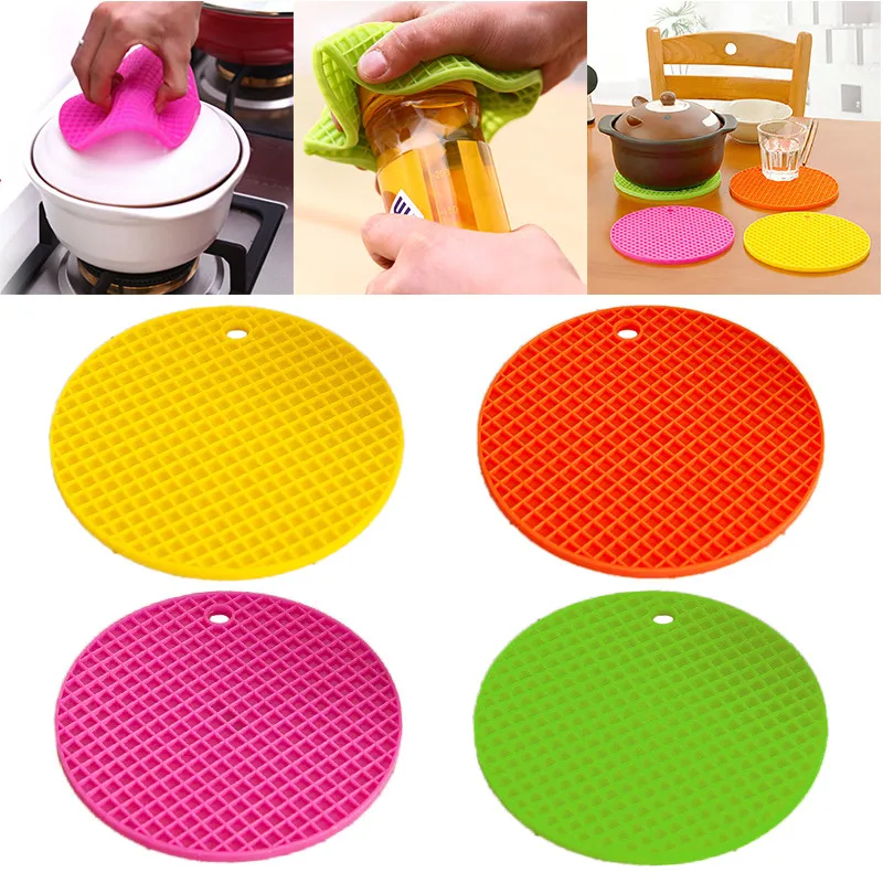 

Muti-Funcation Round Silicone Non-slip Heat Resistant Mat Hang Tableware Coaster Cushion Placemat Pot Holder Kitchen Accessories