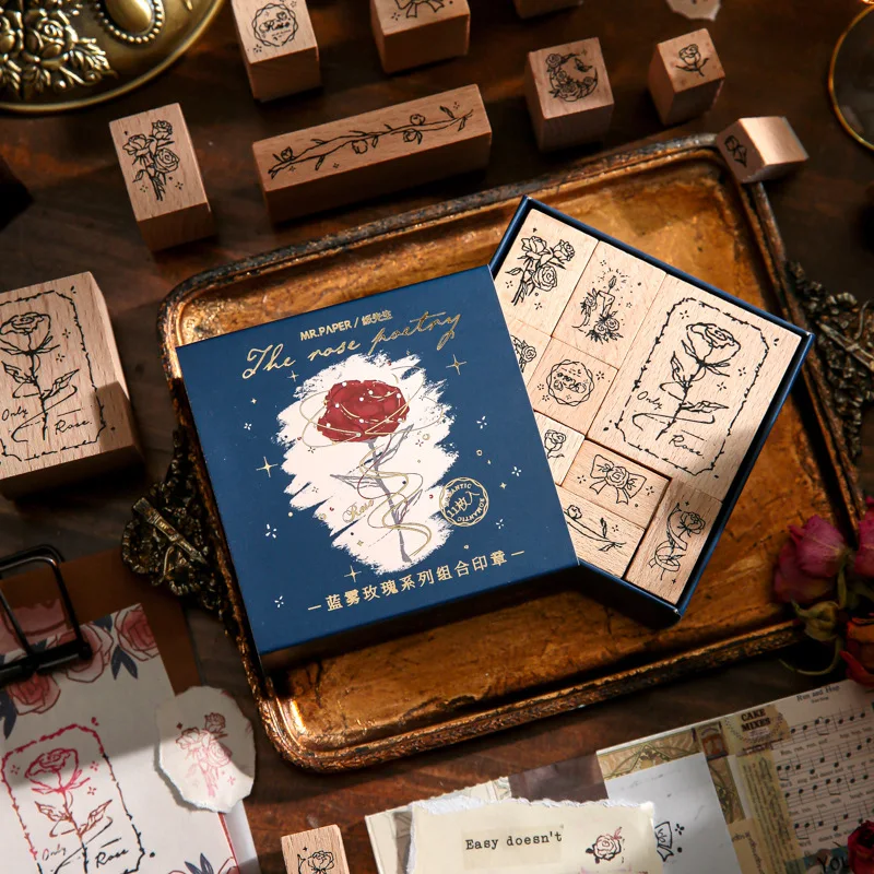 

11PCS/LOT Little Prince's Roses Vintage Wooden Stamps Fashion Scrapbooking Stickers Supplies DIY Gift Stationery Free Shipping