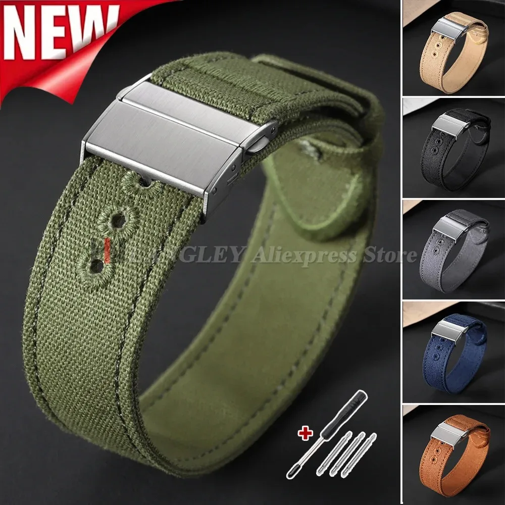 Breathable Canvas Nylon Sailcloth Watch Strap with Folding Buckle - One Piece Sport Style Watch Bands