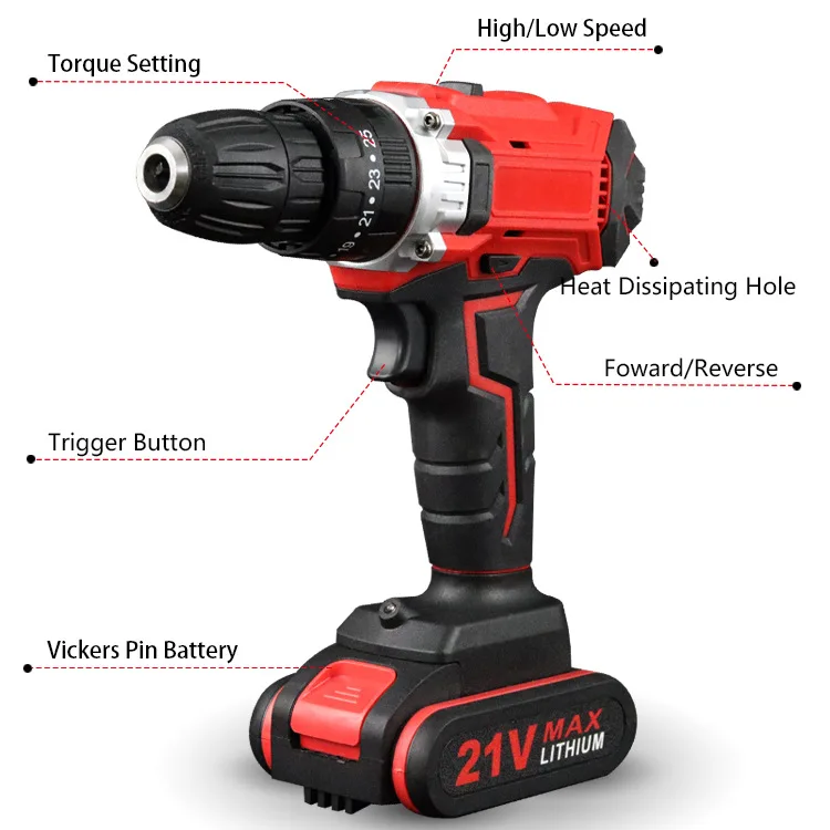 21V Electric Cordless Screwdriver 2 Functions Wireless Impact Drill Mini Lithium Battery Charging Hand Drill 2 13mm brushless electric impact drill cordless screwdriver battery charging hand drill ice fishing impact power for makita