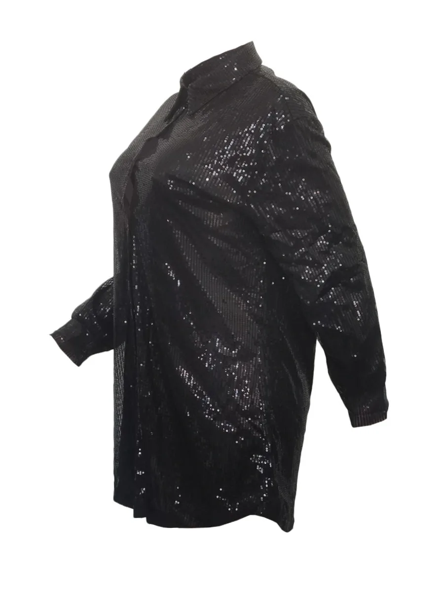 LW Plus Size dress Sequin Breasted Solid Shirt Dress causal Women Shirt Dress Mini Dress party dress Elegant dresses vestido