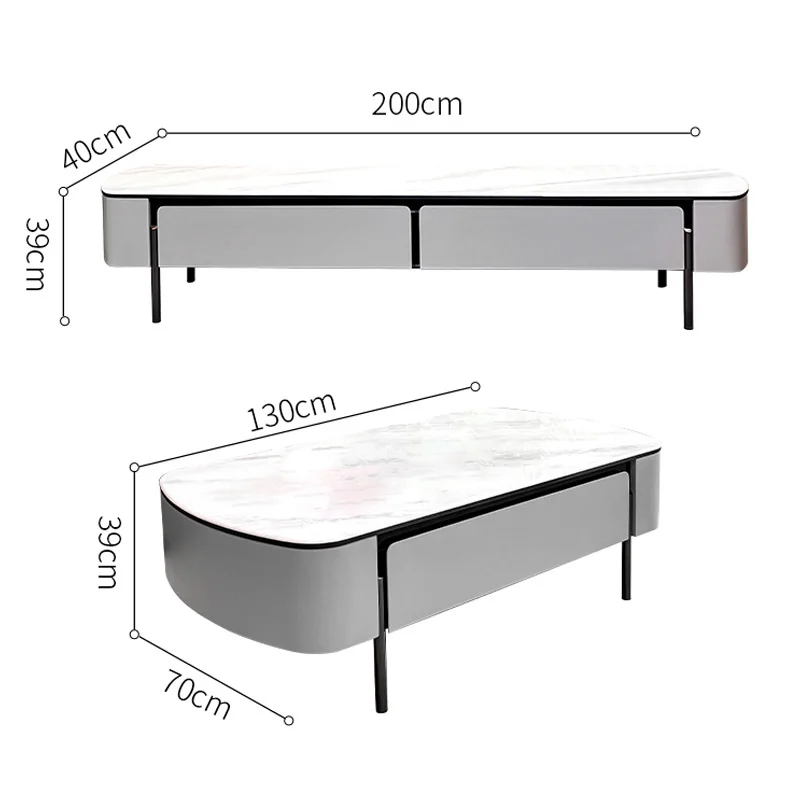 Luxury Oval Coffee Table Set 6