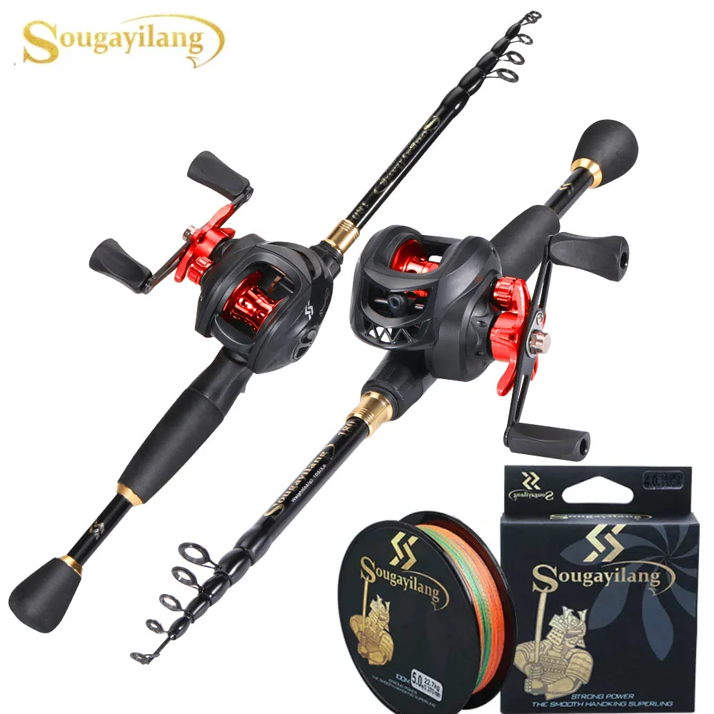 Sougayilang 1.8-2.4m Casting Fishing Combo Telescopic Fishing Rod and 7.2:1 High Speed Fishing Reel with 150M Line Pesca 1