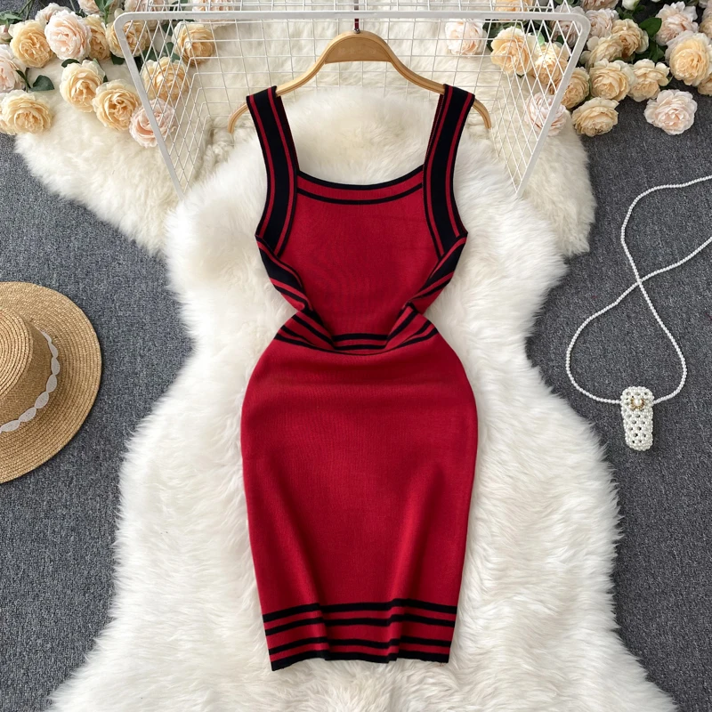 

Приталенное облегающее контрастное платье-жилет Женское осеннее трикотажное тонкое платье