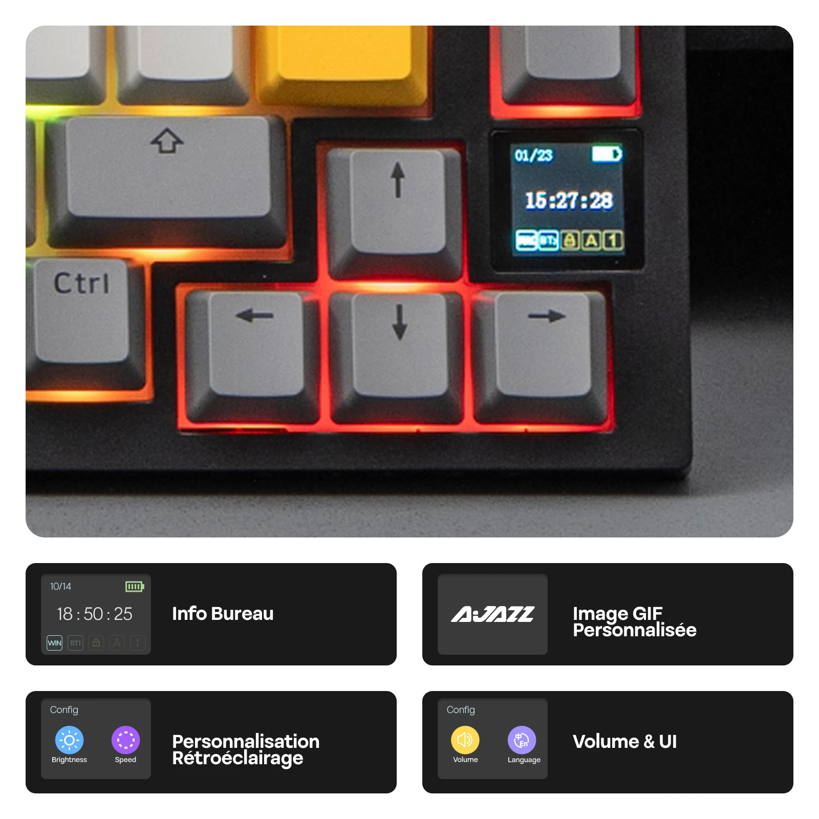 ISO-FR 레이아웃 EPOMAKER X AJAZZ AK820 PRO 75% AZERTY 프랑스어 핫스왑 유선/BT/2.4GHz 무선 기계식 키보드 (윈도우/맥/PC용)