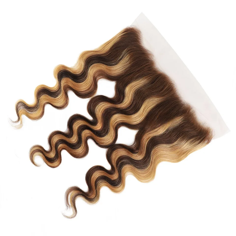 Highlight P4/27 13x4 Body Wave Human Hair Lace Frontal 150% Density Pre-Plucked Brazilian Virgin Hair Ear To Ear Front Full End