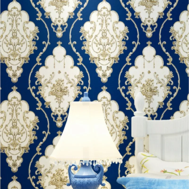 

Luxury European-Style Damask Wallpaper White Black Blue Red PVC Wallpaper TV Background Wallpaper