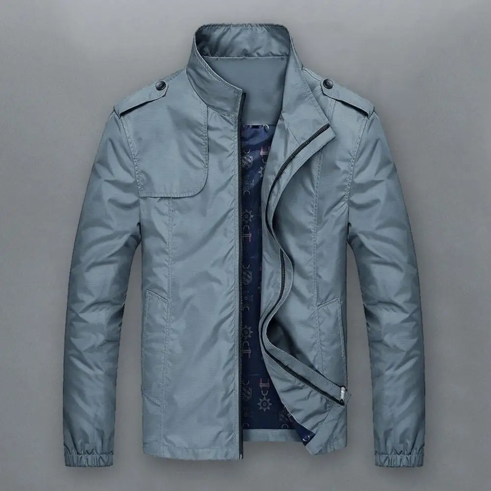 

Men Jacket Men's Stand Collar Zipper Closure Bomber Jacket Stylish Outerwear for Business Casual Outdoors Men Zipper Closure