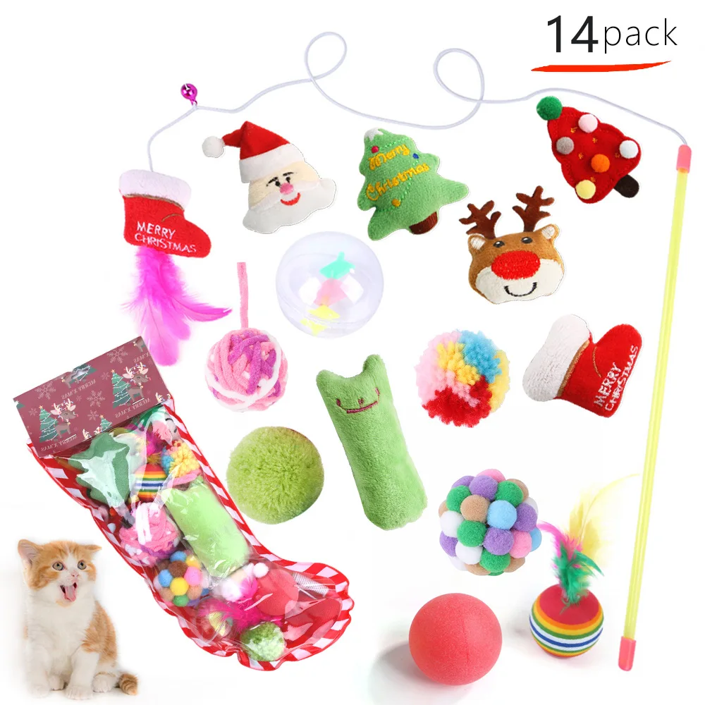 

Set Cat Toy Feather Ball Toys Christmas Cat Teaser Stick Pet Interactive Game Training Kitten Cat Supplies Juguetes Para Gatos