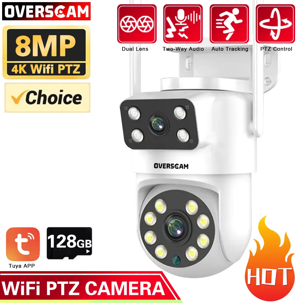 Tuya Smart Life 4K 8MP Dual Lens PTZ WIIF Camera Dual Screen Human Auto Tracking Outdoor 4MP Security Video Surveillance Camera