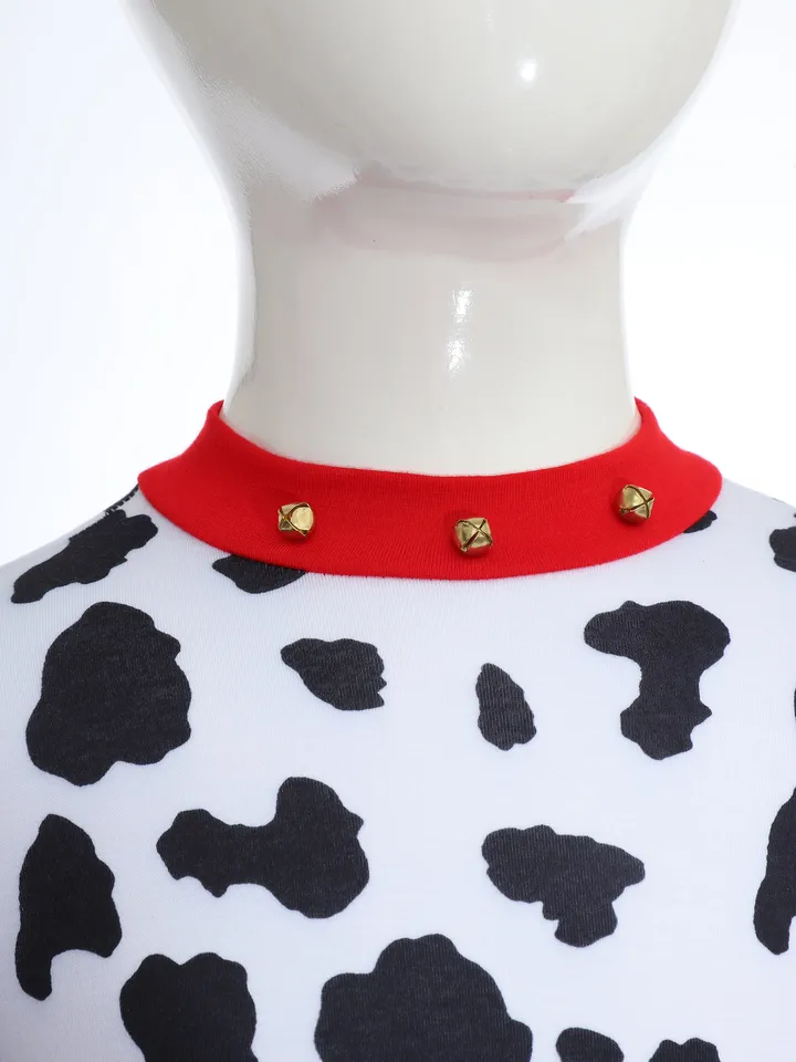 Dalmatian Leotard Bodysuit Costume For Women - Long Sleeve Spotted Jumpsuit With Ears & Tail