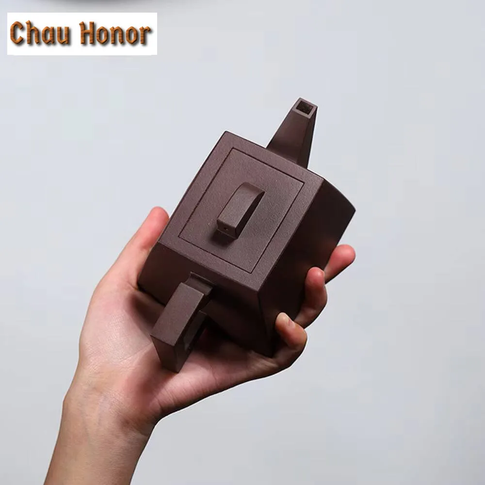270ml Chinese Yixing Purple Clay Teapot Master Handmade Square Tea Pot Raw Ore Purple Mud Kettle Authentic Zisha Tea Set Teaware