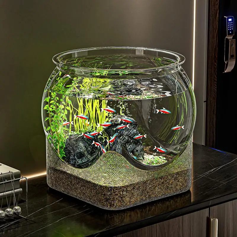Clear Transparent Round Fish Tank Aquarium Micro-landscape Resistant Falling Desktop Ecologicals Transparent fish tank