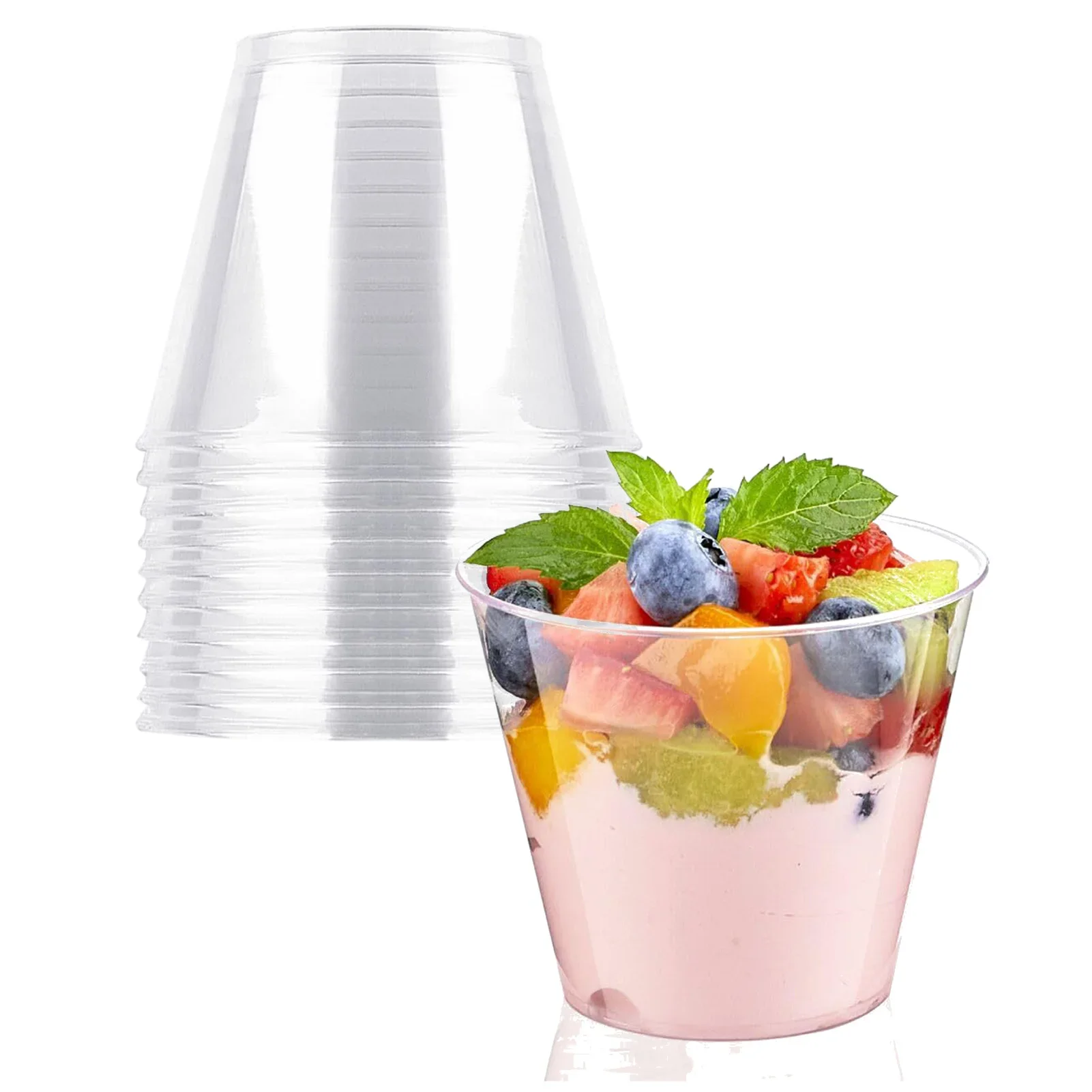 10pcs 200ML Pudding Cups Clear Plastic Ice-Cream Yogurt Mousse Dessert Cups Disposable Wedding Party Dessert for Picnic