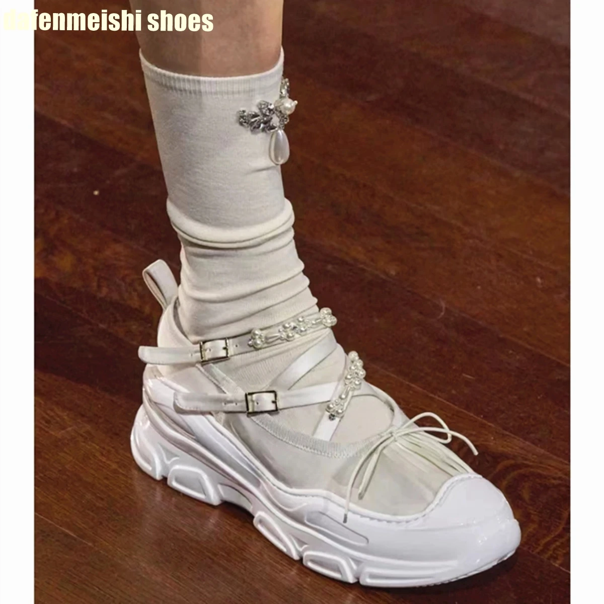 

2023 Autumn New Platform Thick-Soled Ballerina Shoes Bow Lace Up Low-Cut Sprot Shoes Sandals Mary Jane Women's Trendy Shoes