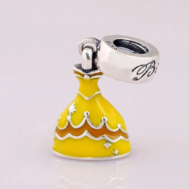 

Authentic 925 Sterling Silver Bead Disn Bel Dress Dangle Charm Fit Pandora Women Bracelet Bangle Gift DIY Jewelry