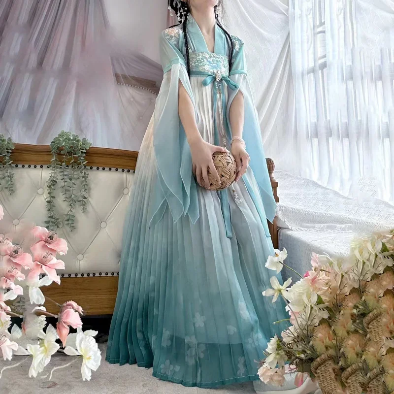 Chiński styl Vintage zestaw sukni Hanfu kobiety tradycyjne eleganckie sukienka księżniczki w kwiaty orientalne parkiet Cosplay