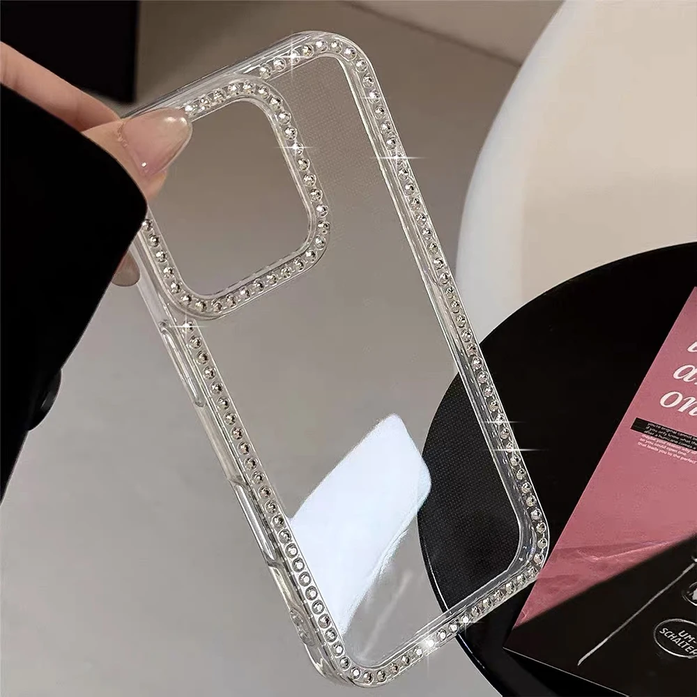 Luxury Transparent Diamond Jewelled Phone Case For iPhone 17 Pro Max 16 11 13 15 14 12 Glitter Bumper Back Cases Cover 4