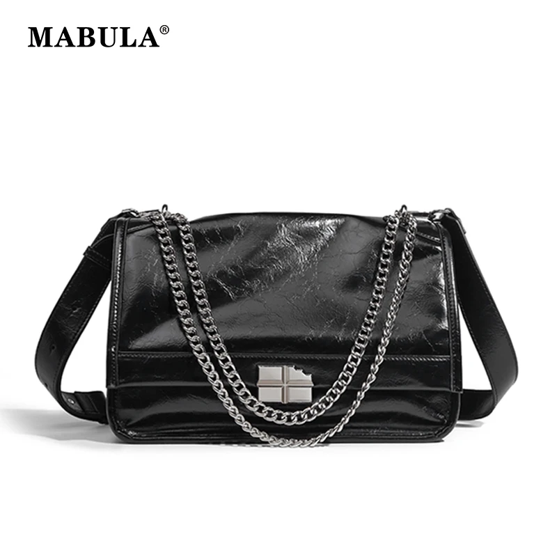 

MABULA Retro Classic Chain Messenger Bag for Women Stylish Clutch Purse y2k Style Leather PU Shoulder Handbag