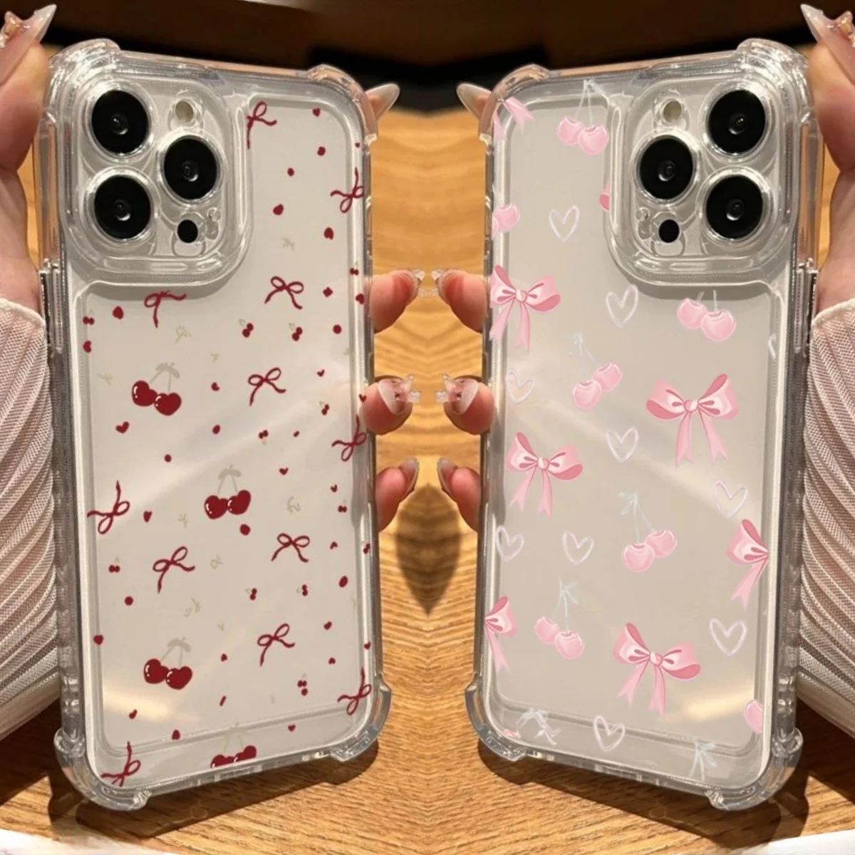 Shockproof Clear Bow Cherry Phone Case