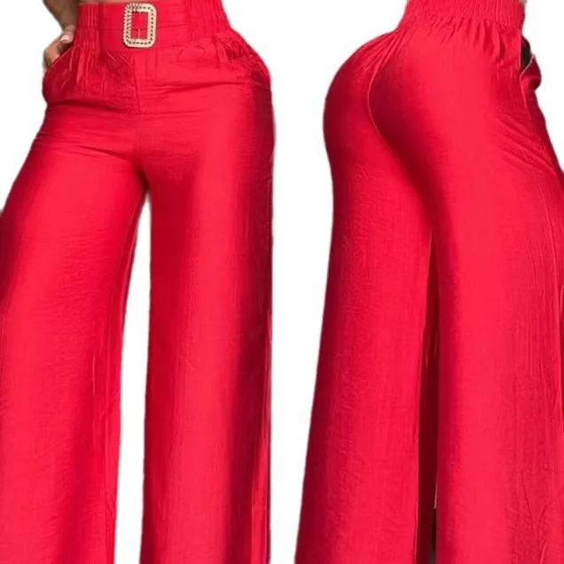 High Waist Pants Women 2023 Autumn Fashion Elegant Solid Loose and Slim Metal Decorative Speaker Wide Leg Trousers for Female