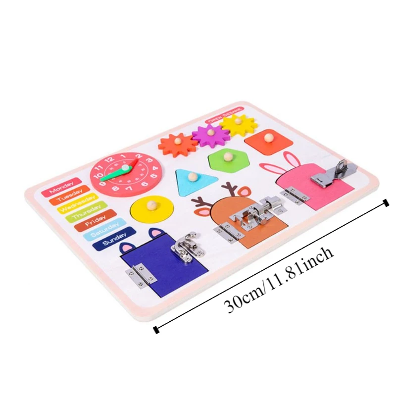 Wooden Unlock Busy Board Toys Shape Sorter Early Education Montessori Busy Board Toys Puzzle Interactive Montessori Unlock Game