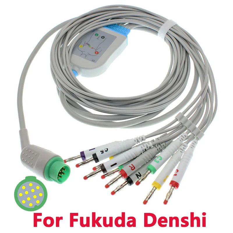 

Совместим с Fukuda Denshi DS-7300 12Pin EKG Monitor 10 свинцовый кабель ЭКГ, Snap/Banana/Din/Clip/Animal VET электрод Leadwire