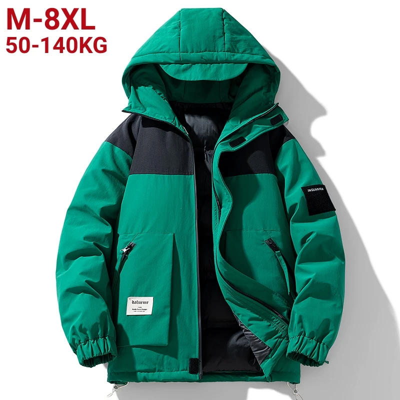 

Plus Size 8xl 7xl 2023 New Winter Patchwork Men's Jacket Unisex Style Down Cotton Padded Hooded Windproof Thick Warm Puffer Coat