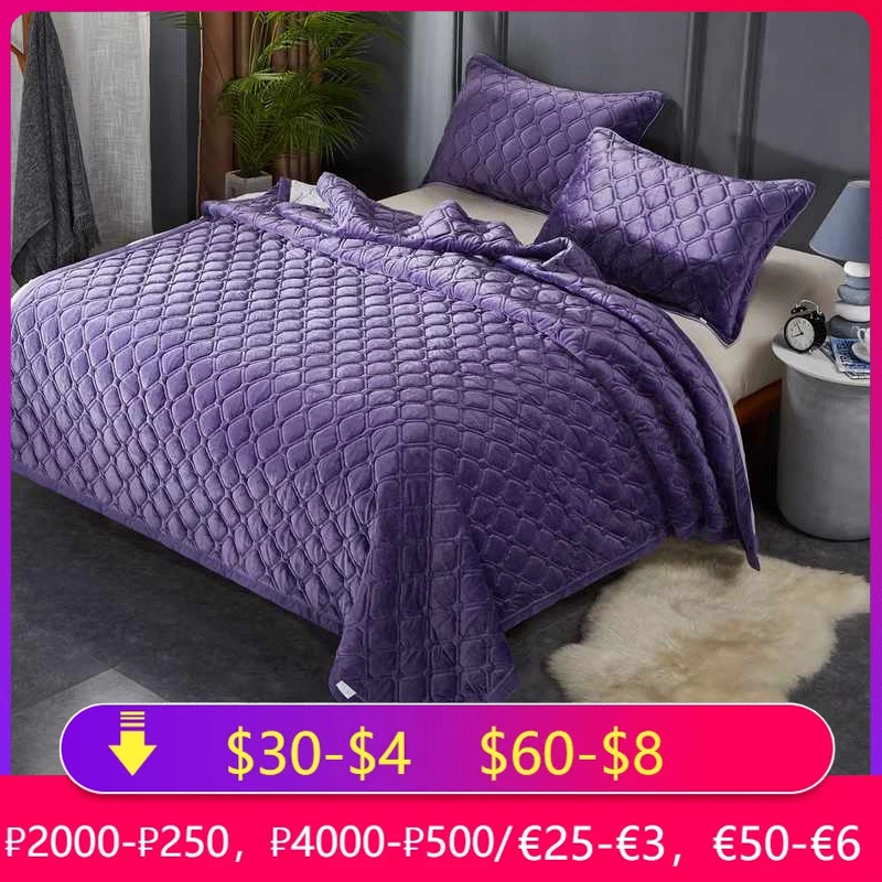 

3pcs Winter Bed Blankets Pillow cover Velvet Thick Bedspread on The Bed Plaid Bed Cover Double Blanket Non Slip Mattress Covers