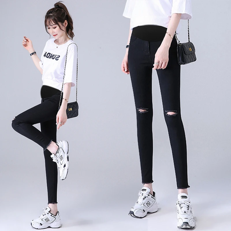 

Pregnant women belly trousers black ankle-length maternity empired pants summer stretched leggings high waist/low waist jeans