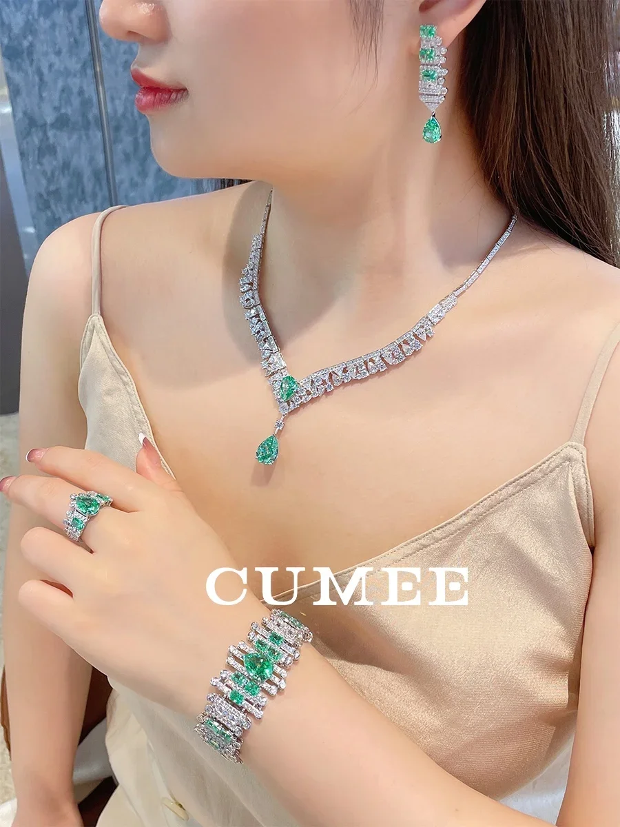 CUMEE Fine Jewelry cultivated Palaiba color Gemstone Necklace 925 Sterling Silver gold-plated Necklace for Women MOM Gift