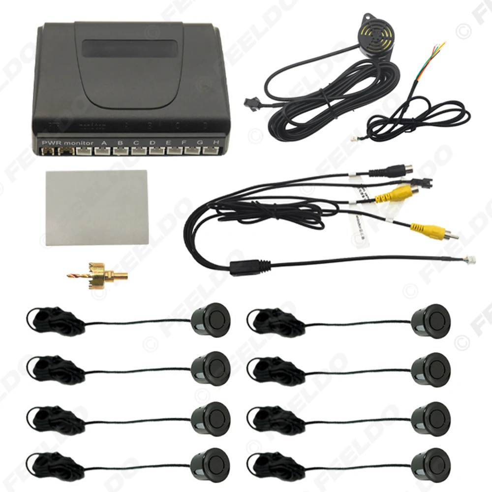 FEELDO 1Set Car 8 Sensors Dual Front/Back Rear View Visual Video Parking Sensor Backup Radar System Kit