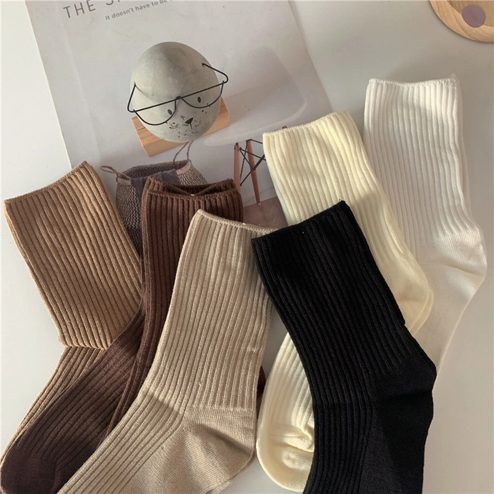 

Socks for Women Autumn Winter Warm Sock Harajuku Knit Ribbed Solid Color Long Socks Female Stocking Fashion